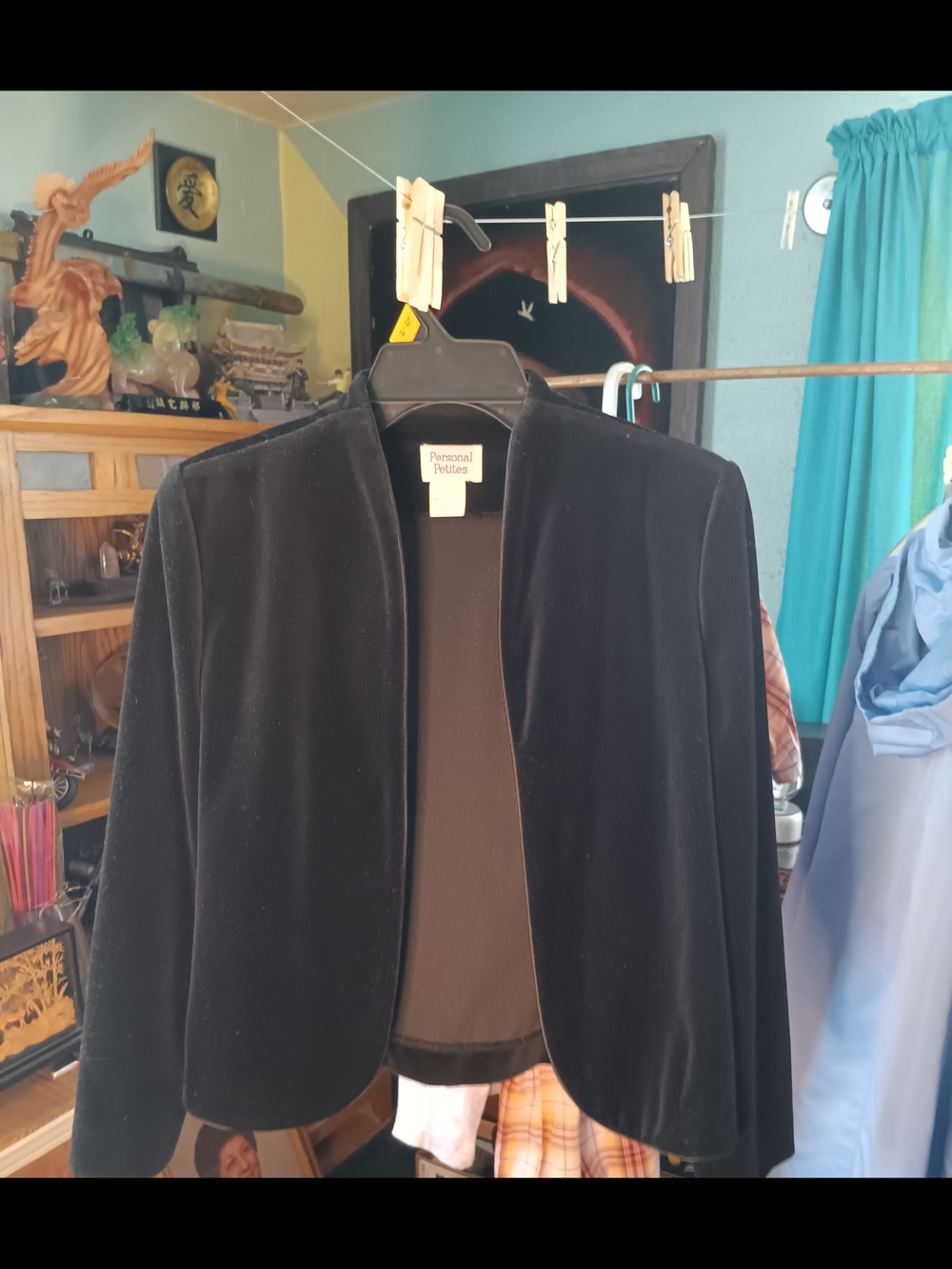 Personal Petites Black Velvet Open-Front Blazer